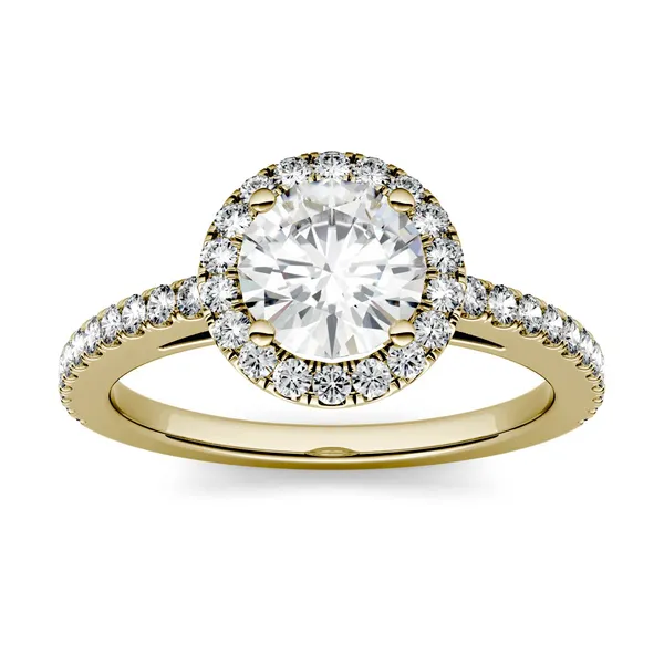 1.40 CTW DEW Round Forever One Moissanite Halo Engagement Ring in 14K Yellow Gold