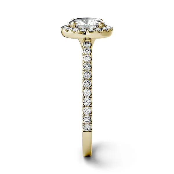 1.40 CTW DEW Round Forever One Moissanite Halo Engagement Ring in 14K Yellow Gold