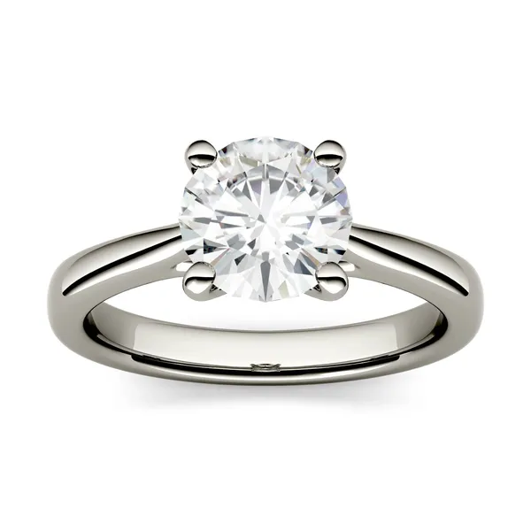 1.00 CTW DEW Round Forever One Moissanite Four Prong Solitaire Engagement Ring in 14K White Gold