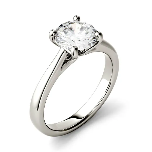 1.00 CTW DEW Round Forever One Moissanite Four Prong Solitaire Engagement Ring in 14K White Gold