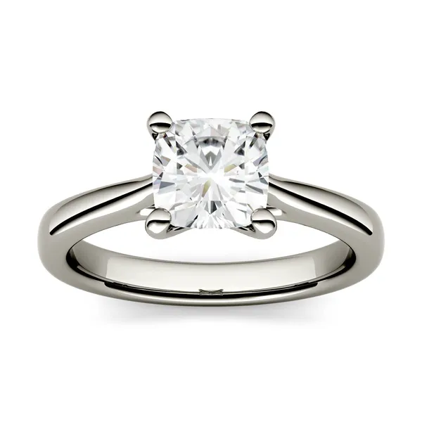 1.10 CTW DEW Cushion Forever One Moissanite Solitaire Engagement Ring in 14K White Gold
