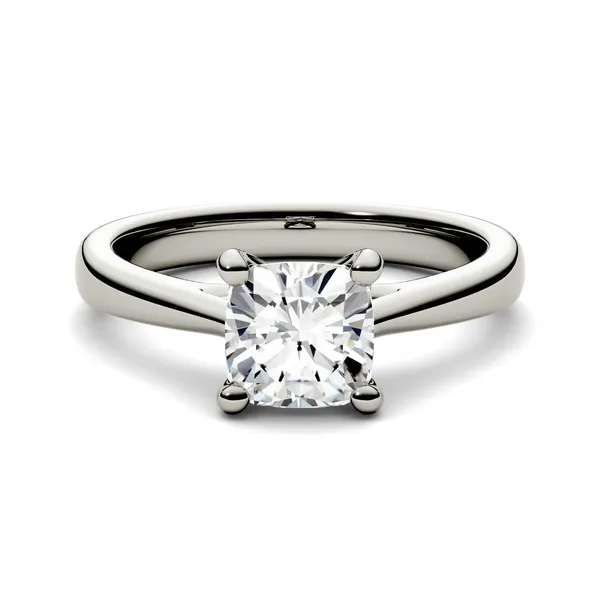 1.10 CTW DEW Cushion Forever One Moissanite Solitaire Engagement Ring in 14K White Gold