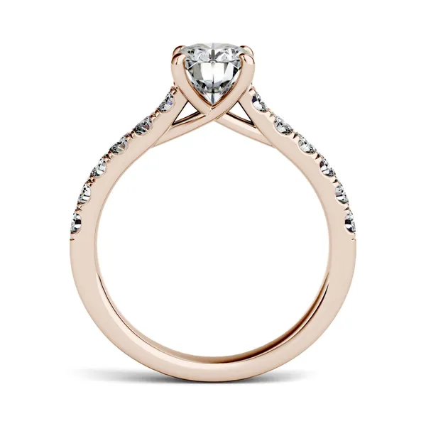 1.26 CTW DEW Oval Forever One Moissanite Solitaire with Side Accents Engagement Ring in 14K Rose Gold