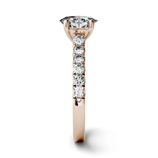 1.26 CTW DEW Oval Forever One Moissanite Solitaire with Side Accents Engagement Ring in 14K Rose Gold