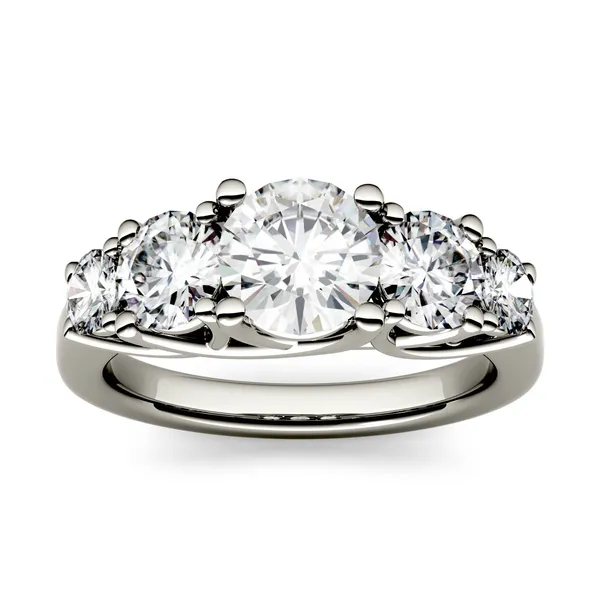 2.32 CTW DEW Round Forever One Moissanite Five Stone Trellis Fashion Ring in 14K White Gold