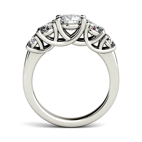 2.32 CTW DEW Round Forever One Moissanite Five Stone Trellis Fashion Ring in 14K White Gold