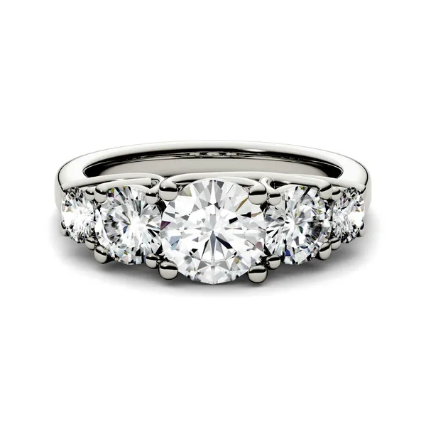 2.32 CTW DEW Round Forever One Moissanite Five Stone Trellis Fashion Ring in 14K White Gold