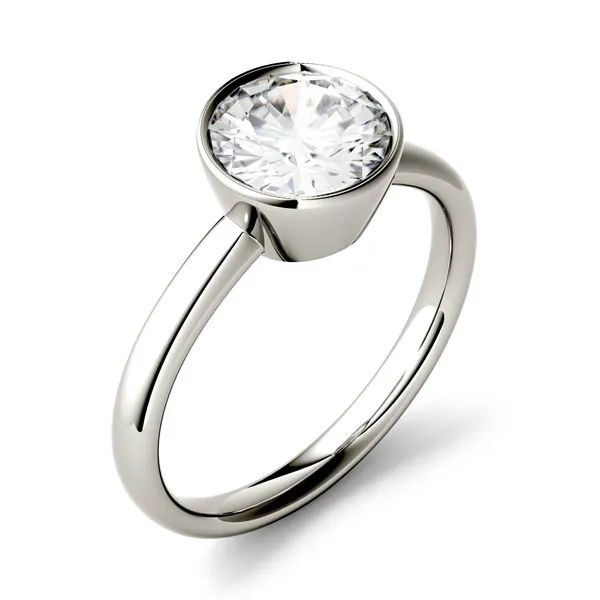1.00 CTW DEW Round Forever One Moissanite Bezel Set Solitaire Engagement Ring in 14K White Gold