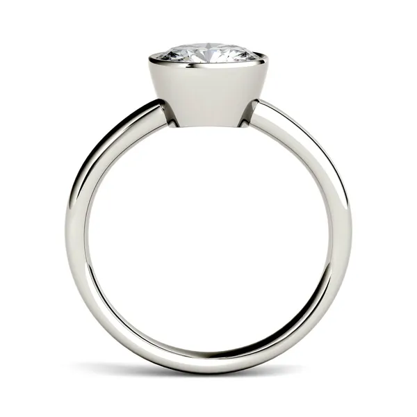 1.00 CTW DEW Round Forever One Moissanite Bezel Set Solitaire Engagement Ring in 14K White Gold