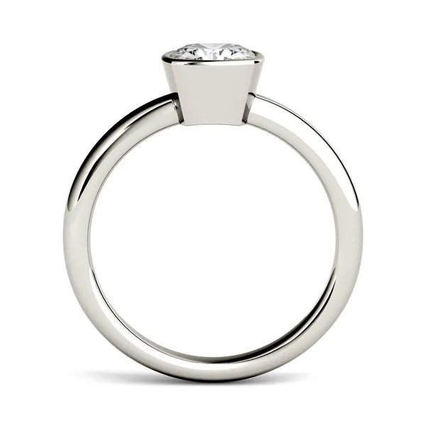 1.10 CTW DEW Cushion Forever One Moissanite Bezel Set Solitaire Engagement Ring in 14K White Gold