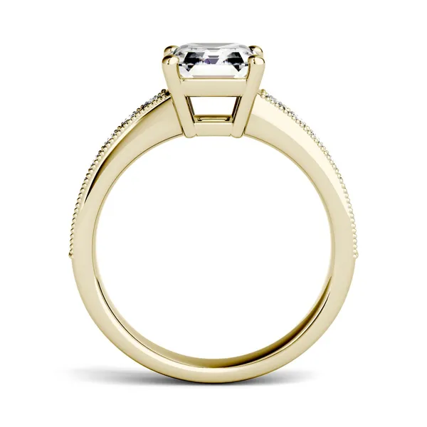1.61 CTW DEW Asscher Forever One Moissanite Solitaire with Milgrain Side Accents Engagement Ring in 14K Yellow Gold