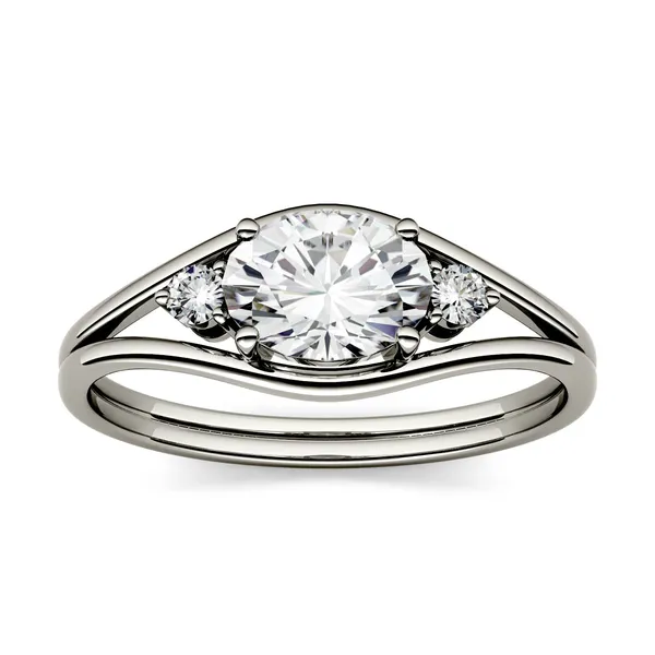0.96 CTW DEW Oval Forever One Moissanite East-West Fashion Ring in 14K White Gold