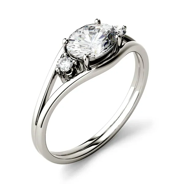 0.96 CTW DEW Oval Forever One Moissanite East-West Fashion Ring in 14K White Gold