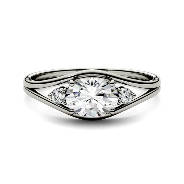 0.96 CTW DEW Oval Forever One Moissanite East-West Fashion Ring in 14K White Gold