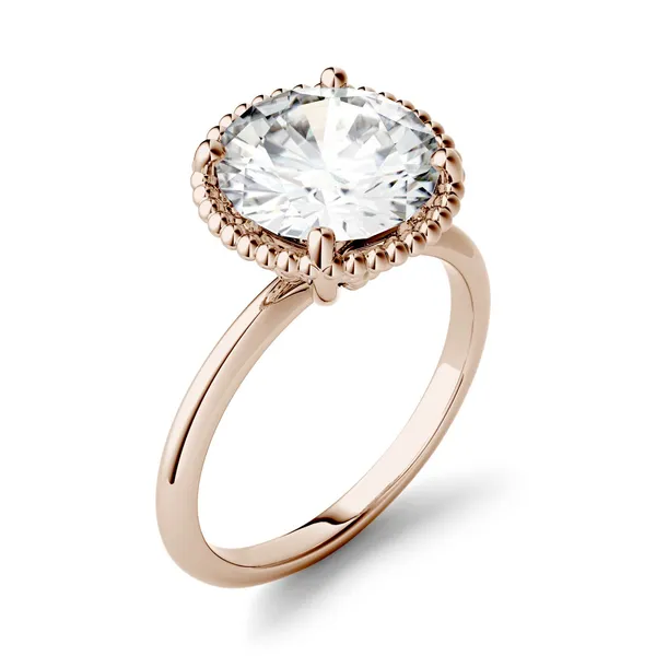 3.60 CTW DEW Round Forever One Moissanite Beaded Solitaire Engagement Ring in 14K Rose Gold
