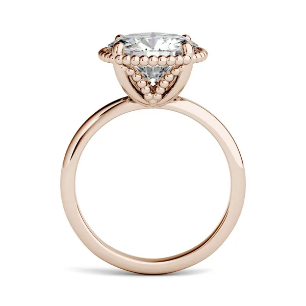 3.60 CTW DEW Round Forever One Moissanite Beaded Solitaire Engagement Ring in 14K Rose Gold