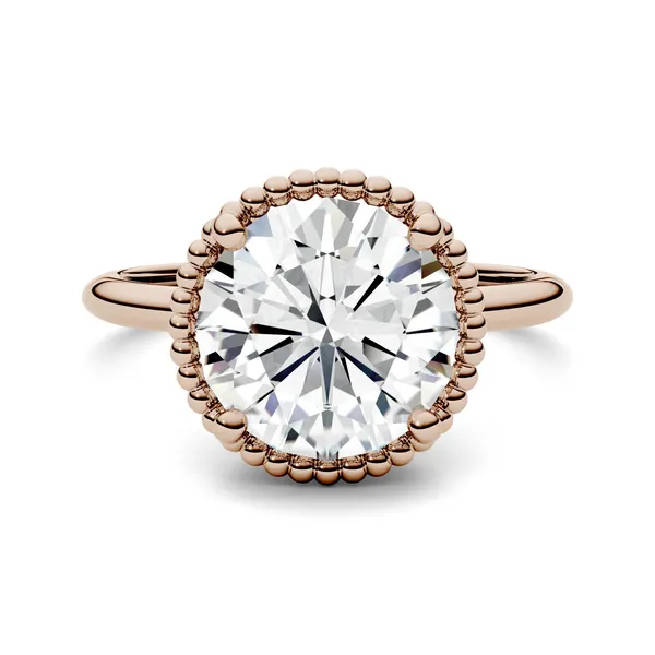 3.60 CTW DEW Round Forever One Moissanite Beaded Solitaire Engagement Ring in 14K Rose Gold