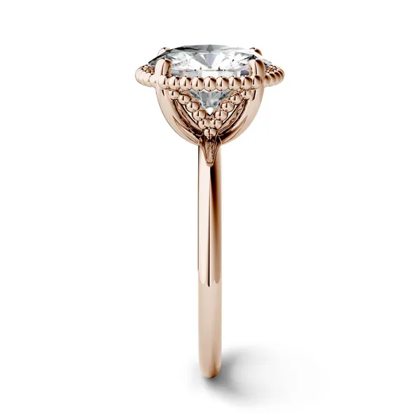 3.60 CTW DEW Round Forever One Moissanite Beaded Solitaire Engagement Ring in 14K Rose Gold