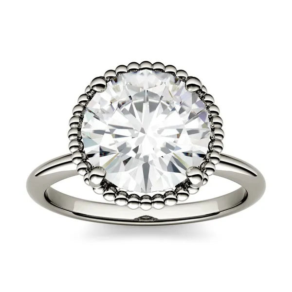 1.90 CTW DEW Round Forever One Moissanite Beaded Solitaire Engagement Ring in 14K White Gold