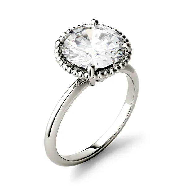 1.90 CTW DEW Round Forever One Moissanite Beaded Solitaire Engagement Ring in 14K White Gold