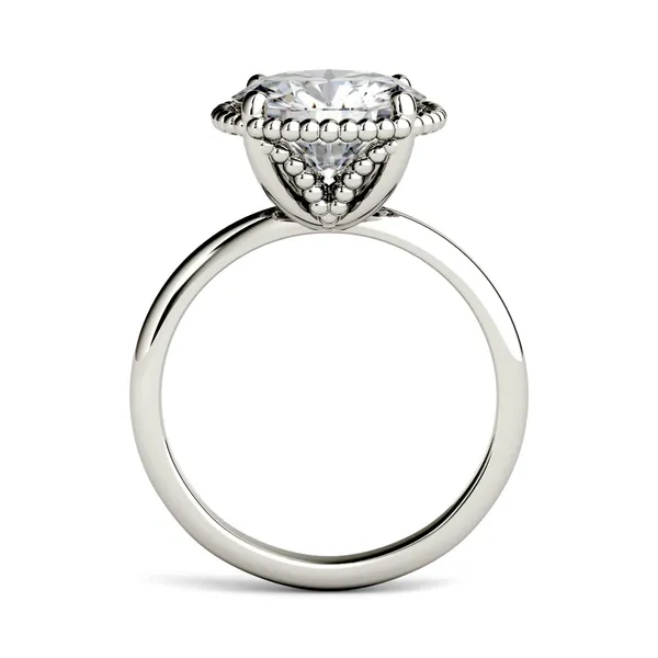 1.90 CTW DEW Round Forever One Moissanite Beaded Solitaire Engagement Ring in 14K White Gold