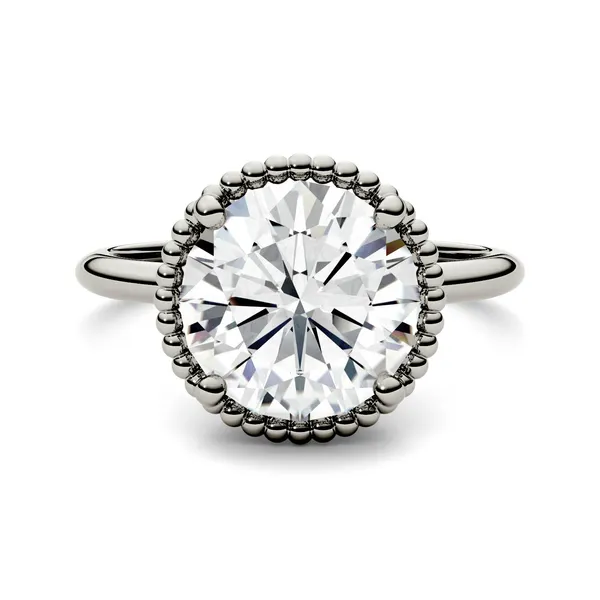 1.90 CTW DEW Round Forever One Moissanite Beaded Solitaire Engagement Ring in 14K White Gold