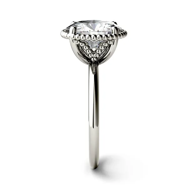 2.70 CTW DEW Round Forever One Moissanite Beaded Solitaire Engagement Ring in 14K White Gold