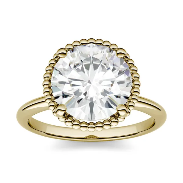 3.60 CTW DEW Round Forever One Moissanite Beaded Solitaire Engagement Ring in 14K Yellow Gold