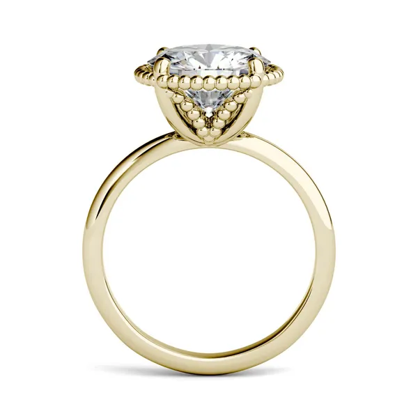 3.60 CTW DEW Round Forever One Moissanite Beaded Solitaire Engagement Ring in 14K Yellow Gold