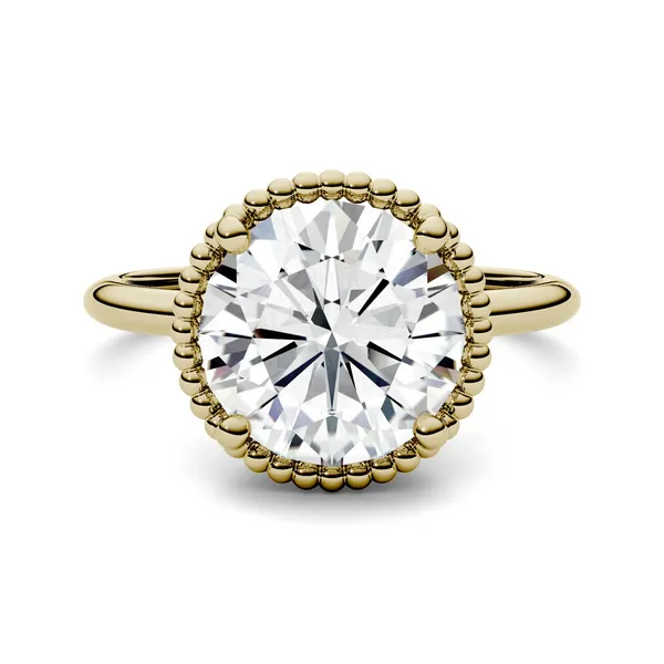 3.60 CTW DEW Round Forever One Moissanite Beaded Solitaire Engagement Ring in 14K Yellow Gold