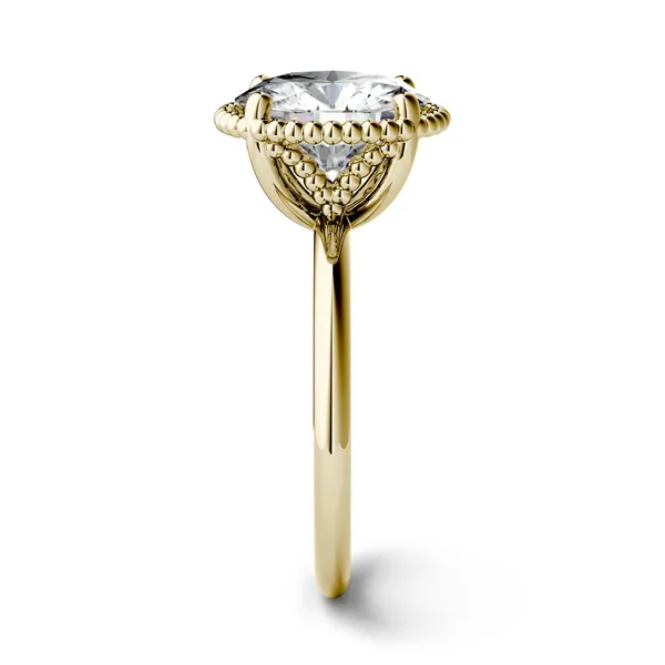 3.60 CTW DEW Round Forever One Moissanite Beaded Solitaire Engagement Ring in 14K Yellow Gold