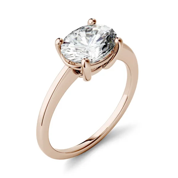 2.10 CTW DEW Oval Forever One Moissanite East-West Solitaire Engagement Ring in 14K Rose Gold