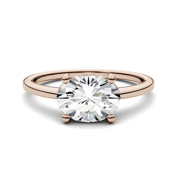 2.10 CTW DEW Oval Forever One Moissanite East-West Solitaire Engagement Ring in 14K Rose Gold