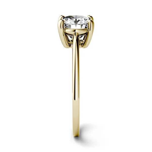 2.10 CTW DEW Oval Forever One Moissanite East-West Solitaire Engagement Ring in 14K Yellow Gold