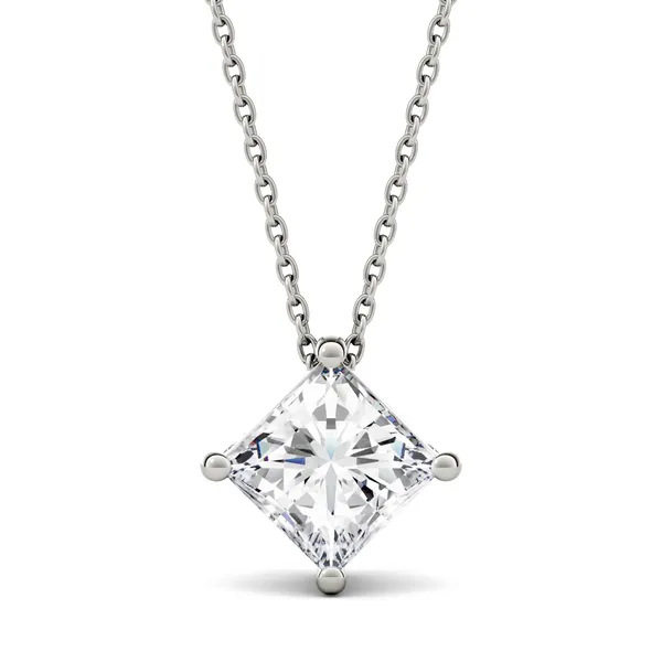 1.70 CTW DEW Princess Forever One Moissanite Solitaire Pendant in 14K White Gold