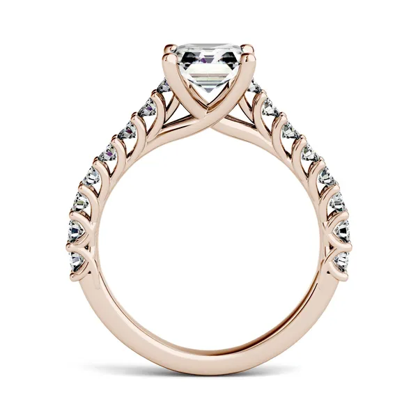 1.78 CTW DEW Asscher Forever One Moissanite Solitaire with Side Accents Engagement Ring in 14K Rose Gold