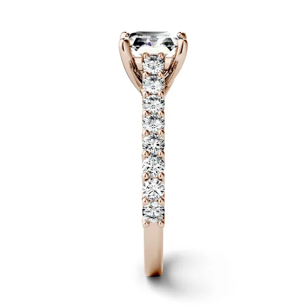 1.78 CTW DEW Asscher Forever One Moissanite Solitaire with Side Accents Engagement Ring in 14K Rose Gold