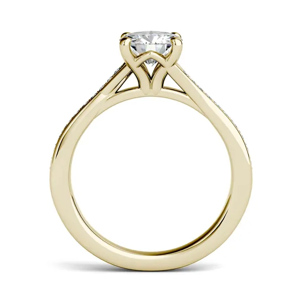 1.13 CTW DEW Round Forever One Moissanite Solitaire with Side Accents Engagement Ring in 14K Yellow Gold