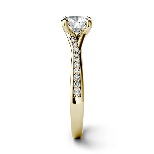 1.13 CTW DEW Round Forever One Moissanite Solitaire with Side Accents Engagement Ring in 14K Yellow Gold