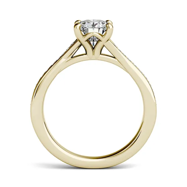 1.03 CTW DEW Oval Forever One Moissanite Solitaire with Side Accents Engagement Ring in 14K Yellow Gold