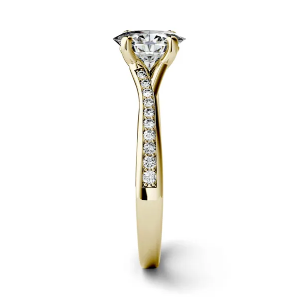1.03 CTW DEW Oval Forever One Moissanite Solitaire with Side Accents Engagement Ring in 14K Yellow Gold