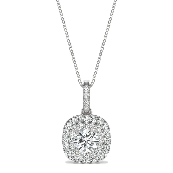 1.13 CTW DEW Round Forever One Moissanite Double Halo Necklace in 14K White Gold