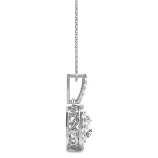 1.13 CTW DEW Round Forever One Moissanite Double Halo Necklace in 14K White Gold