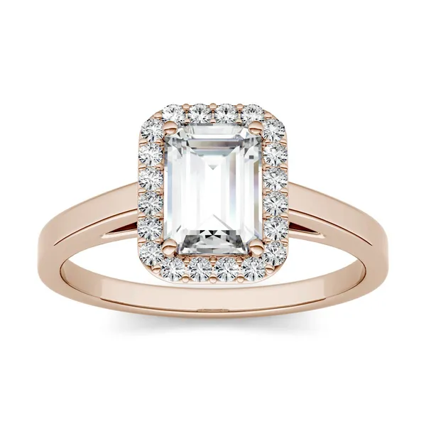 1.93 CTW DEW Emerald Forever One Moissanite Halo Engagement Ring in 14K Rose Gold