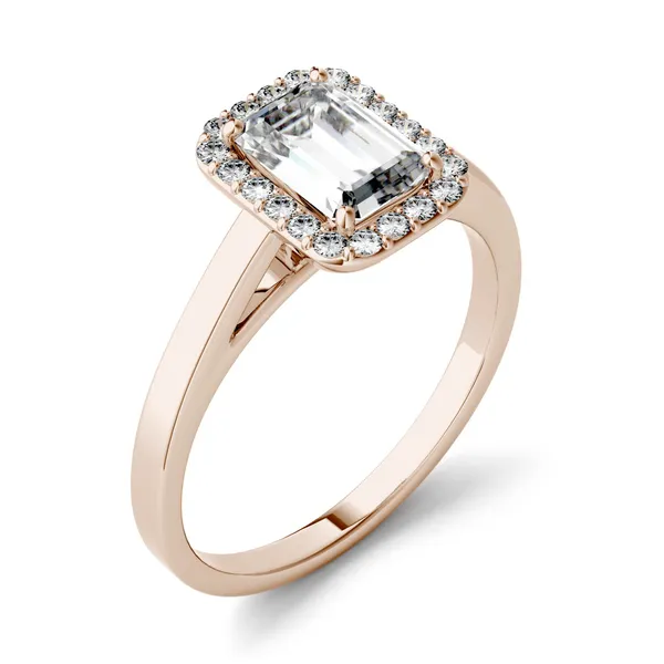 1.93 CTW DEW Emerald Forever One Moissanite Halo Engagement Ring in 14K Rose Gold