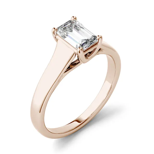1.01 CTW DEW Emerald Forever One Moissanite Solitaire Engagement Ring in 14K Rose Gold