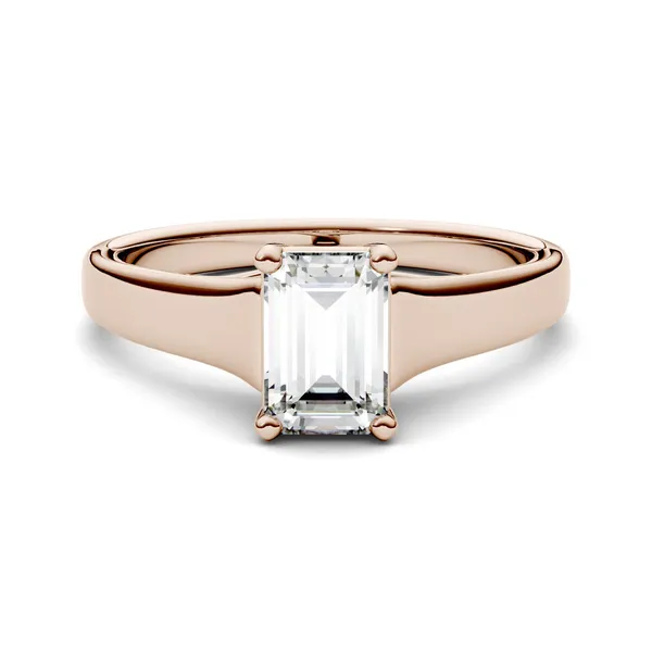 1.01 CTW DEW Emerald Forever One Moissanite Solitaire Engagement Ring in 14K Rose Gold