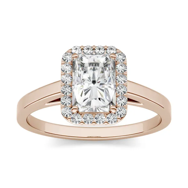 1.98 CTW DEW Radiant Forever One Moissanite Halo Engagement Ring in 14K Rose Gold