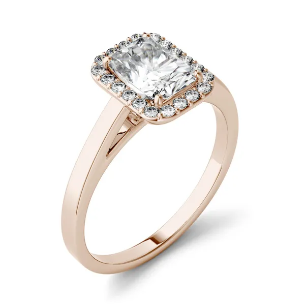 1.98 CTW DEW Radiant Forever One Moissanite Halo Engagement Ring in 14K Rose Gold