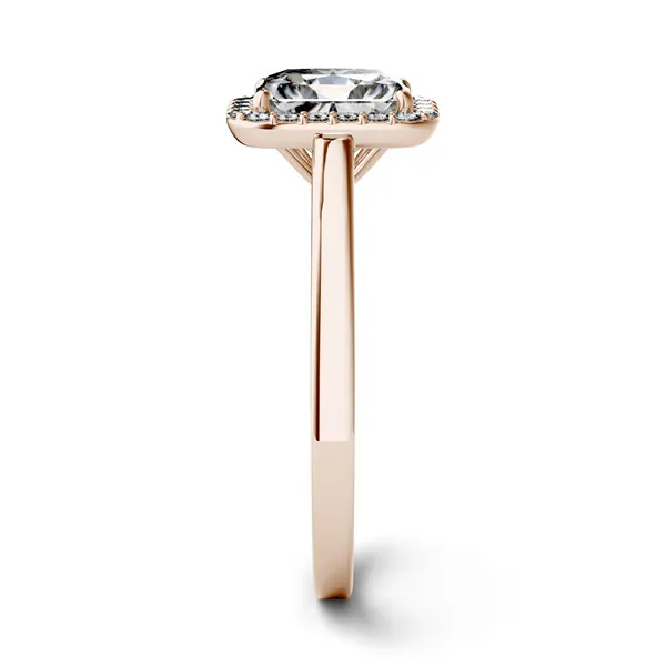 1.98 CTW DEW Radiant Forever One Moissanite Halo Engagement Ring in 14K Rose Gold